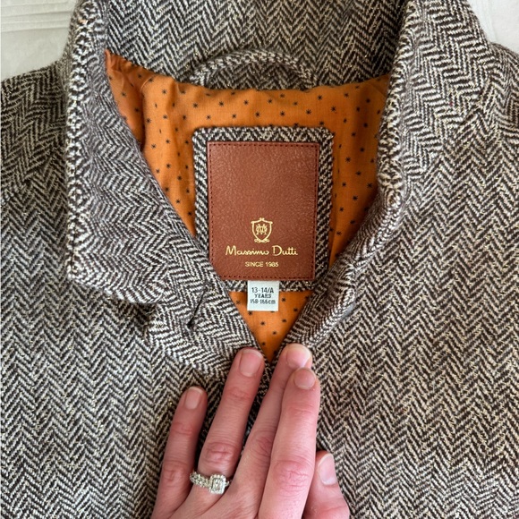 Massimo Dutti Wool Peacoat Trench Herringbone Sparkle Brown 13Y 14Y Sz 14-16 - Picture 13 of 15